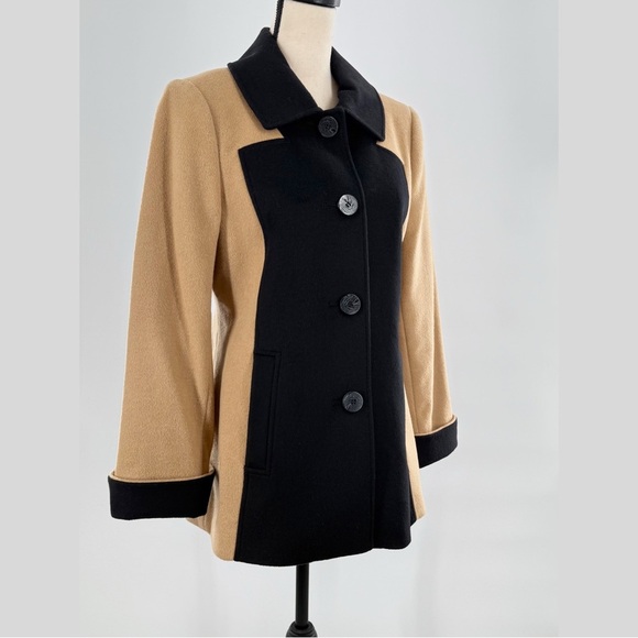 Preston & York Wool Blend Coat Black Camel Colorblock Jacket Women’s Small - Picture 8 of 13